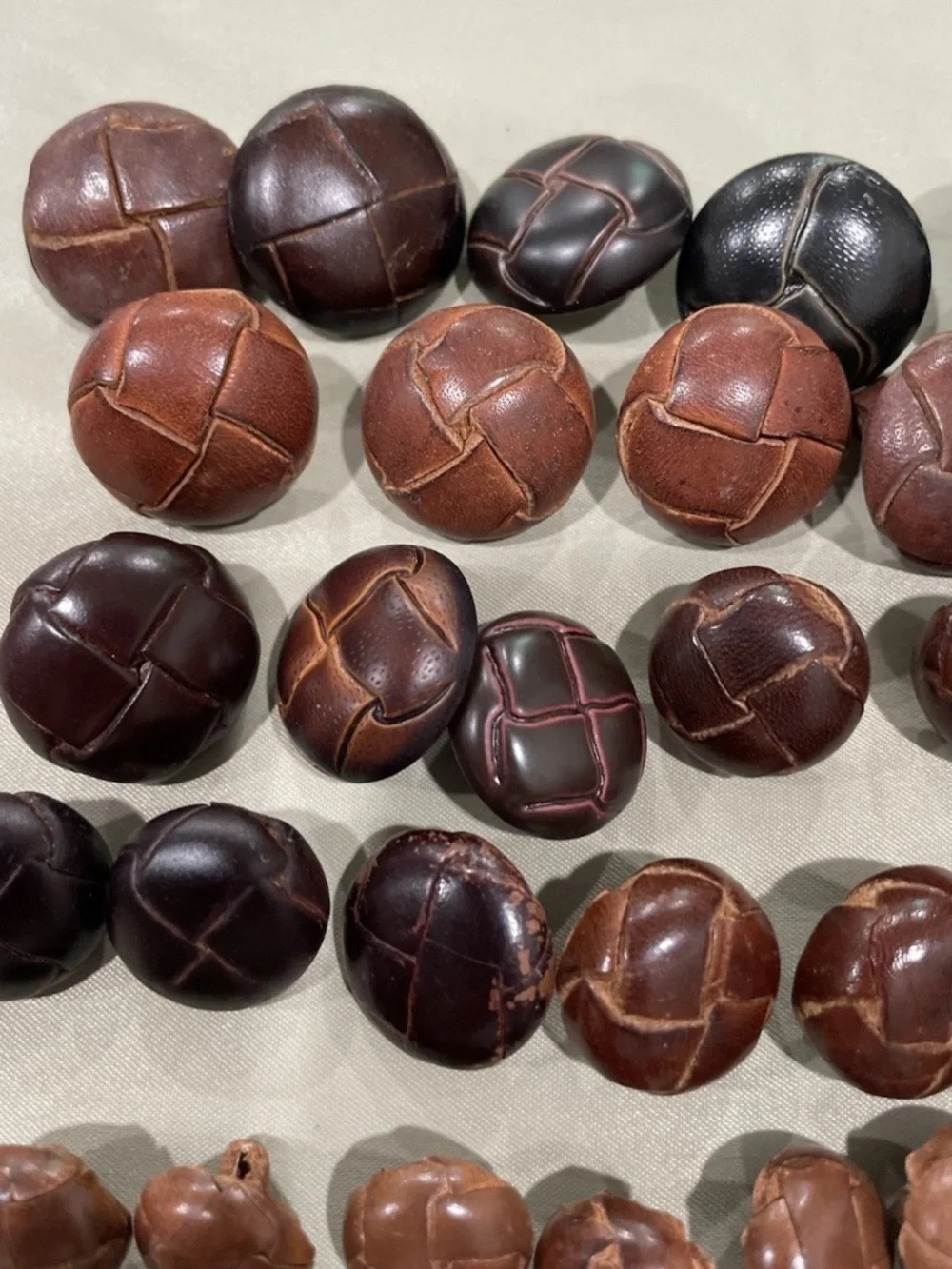 Brown Leather Buttons Vintage Braided Shank Button Lot of 51 for Coats Blazers